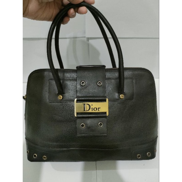 Tas Christian Dior Vintage Kulit Asli Hitam Tas Pesta Tas Tenteng Seken Second Preloved