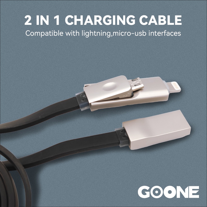 GOONE Kabel Data Charger 2 in 1 Lightning Dan Micro USB Fast Charging Android Apple 120cm