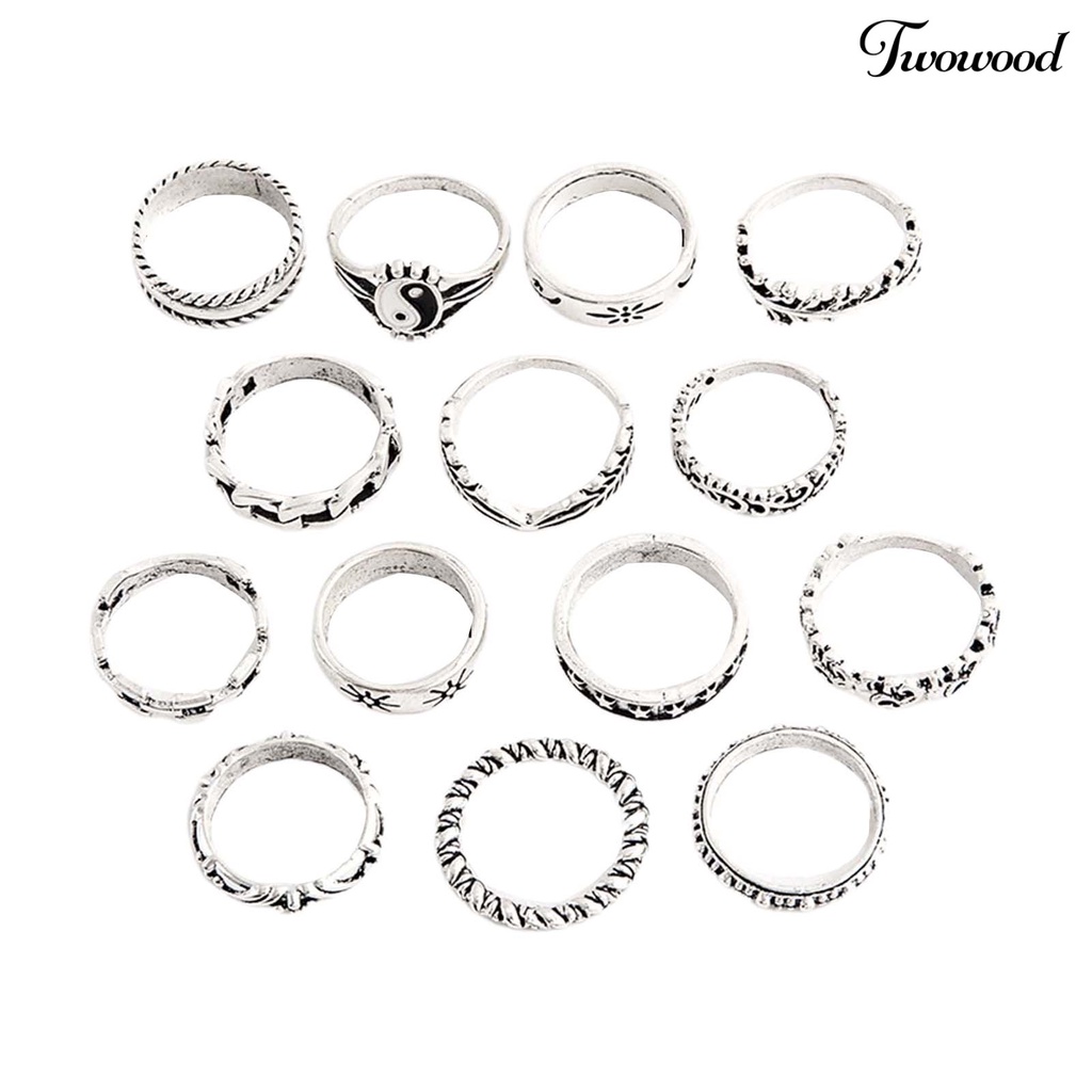 14pcs Cincin Knuckle Stackable Tai Chi Untuk Wanita