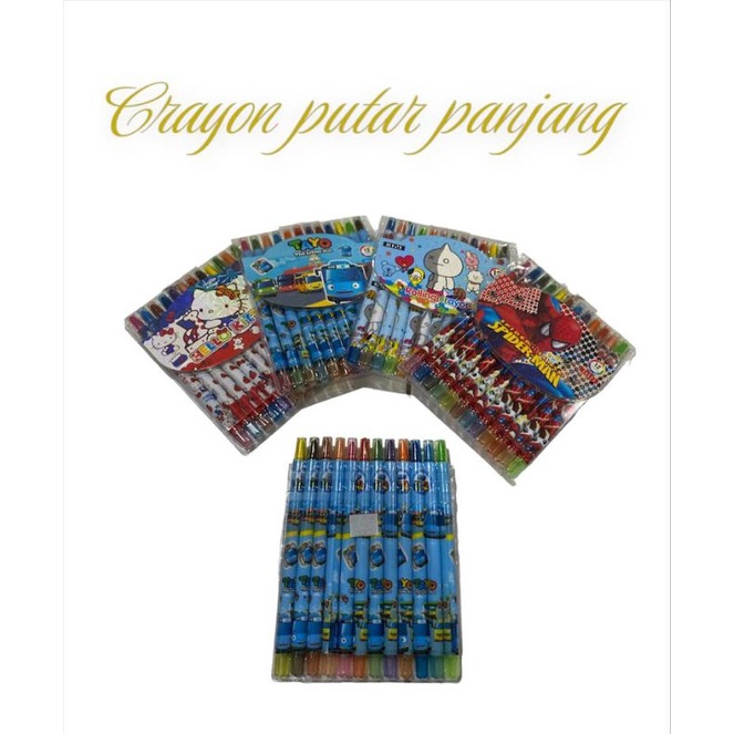 

Krayon Crayon Putar Panjang /Crayon Pen Rolling Crayon Motif Karakter Lucu(1 LUSIN isi 12 pcs warna)