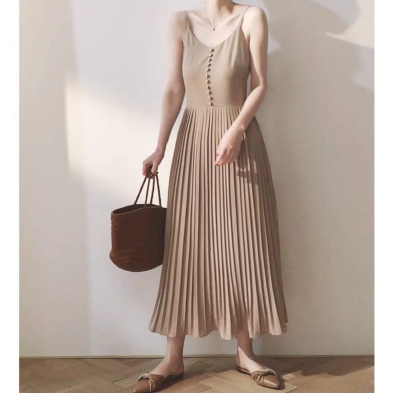 18121 Baju Maxidress longdress Maxi long dress CAMISOLE PLISKET dres Korea Korean style tanpa lengan