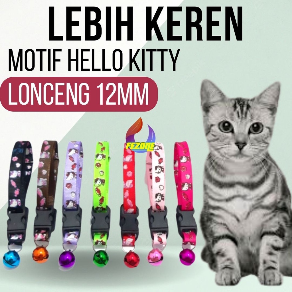 Kalung Kucing Karakter Helo Kitty Lonceng 12mm/Kalung Anjing Karakter / Kalung Kucing Murah / Kalung Hello Kitty FEZONE