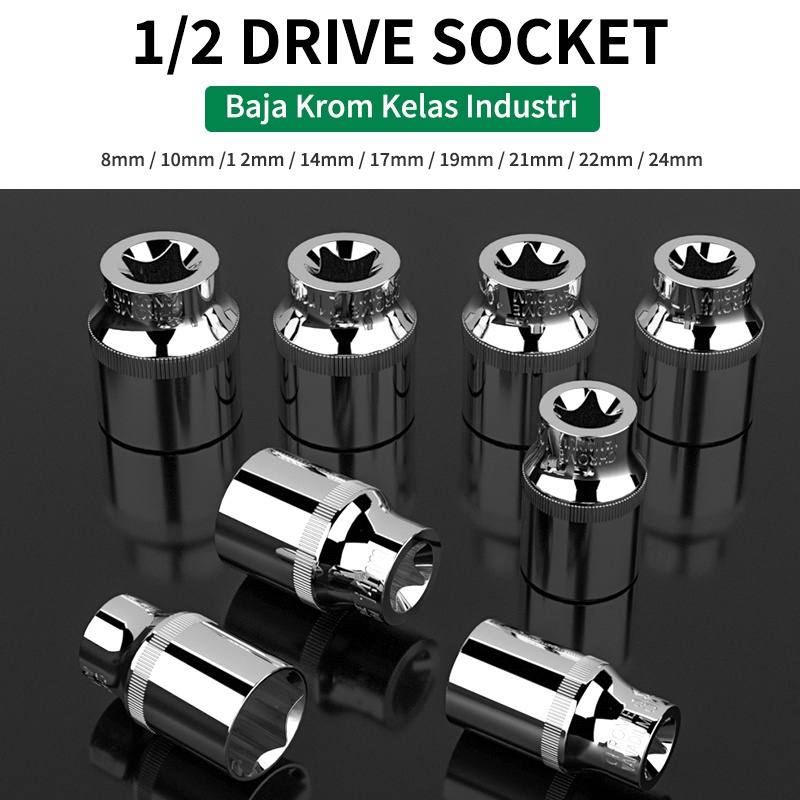 ISKU Sambungan Gagang Sok Kunci Shock Set 10pcs 8-24mm Socket Kunci Set Motor Socket Wrench Set Sok/mata sok 1/2 inch 6 pt