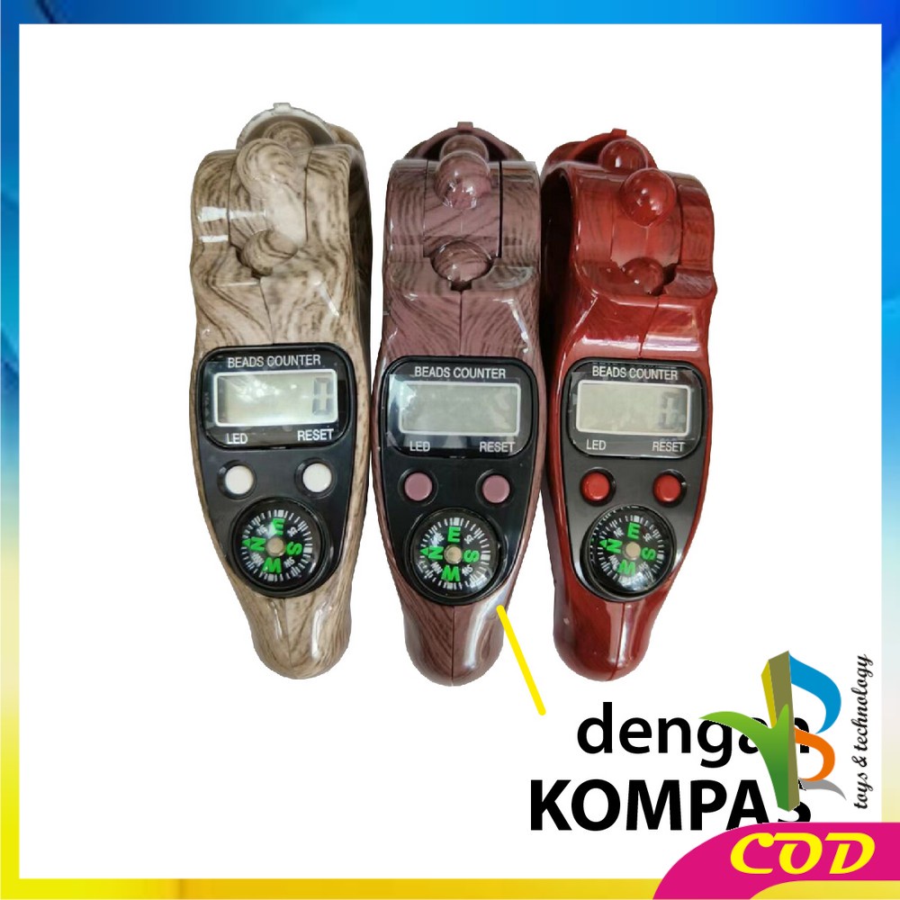 RB-C582 Tasbih Digital Motif Kayu Led + Kompas / Tasbih Kayu Alat Hitung Tahlil Finger Counter Compas / Muslim Tasbih