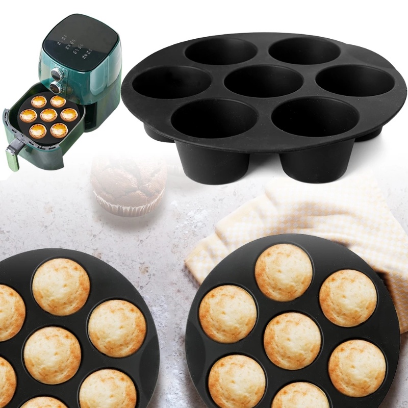 Cetakan Kue Muffin 7 Lubang Bentuk Bulat Bahan Silikon Untuk Microwave Oven