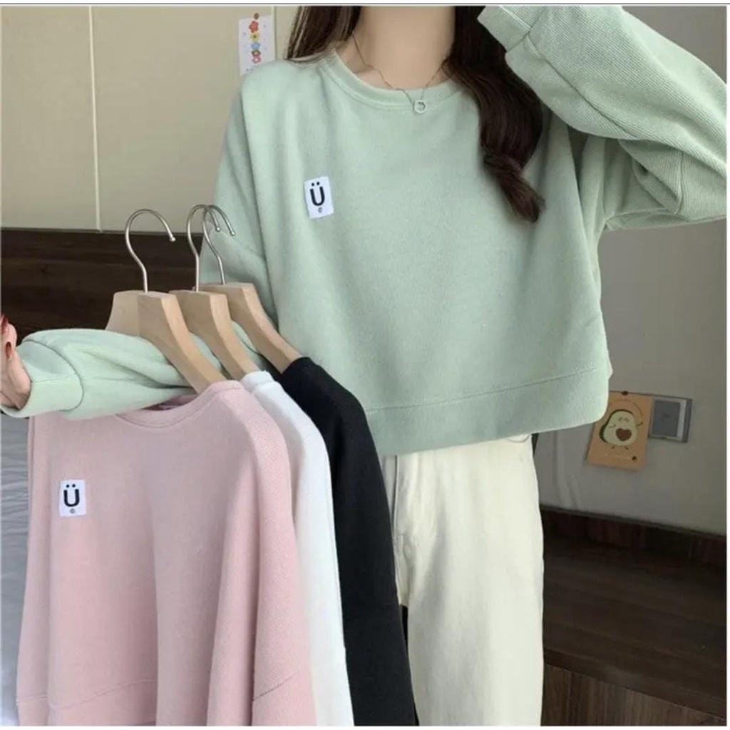 CROP OVERSIZE SWEATER WANITA U / SWEATER WANITA CROP PREMIUM FLEECE TEBAL HALUS TERBARU'