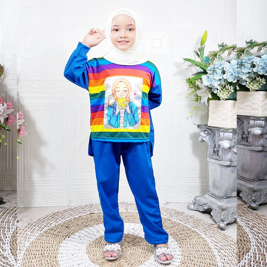 SETELAN SMILEE SLEBEW VIRAL BAJU PELANGI ANAK 2-13tahun DAN CELANA PANJANG GL FASHION
