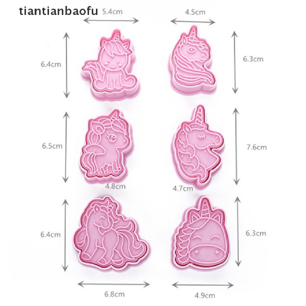 6 Pcs Cetakan Kue Bentuk Kartun Hewan Unicorn 3D Bahan Plastik