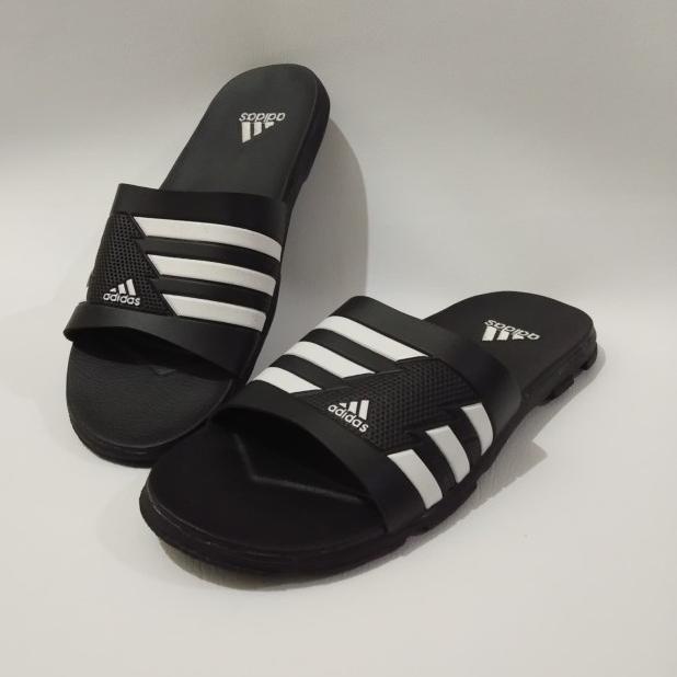 SANDAL SELOP PRIA. SANDAL SELOP. SANDAL KULIT. SANDAL SANTAI - HITAM HITAM, 39