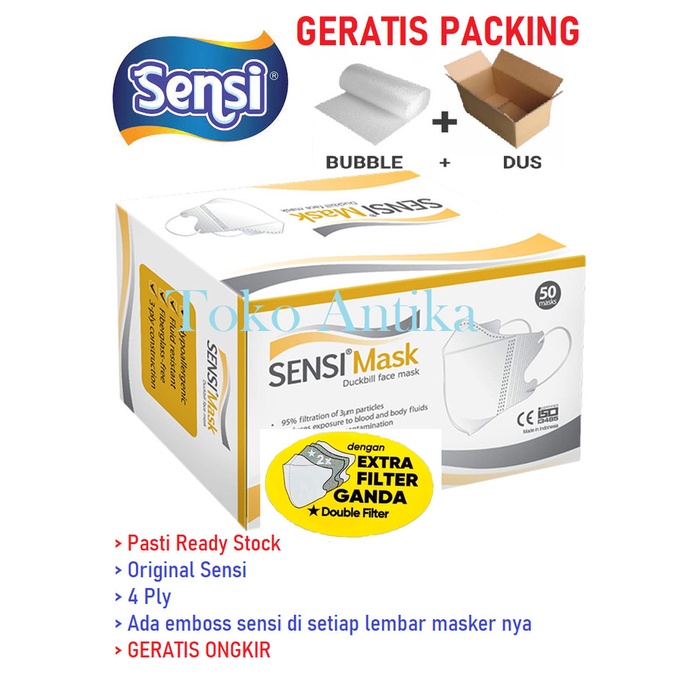 Masker Sensi Duckbill isi 50 pcs 1 karton 40 Box - DB XL putih