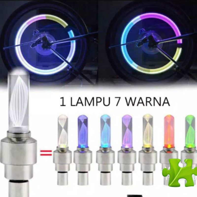 SEPASANG tutup pentil LED lampu 7warna tutup pentil lampu ban mobil motor
