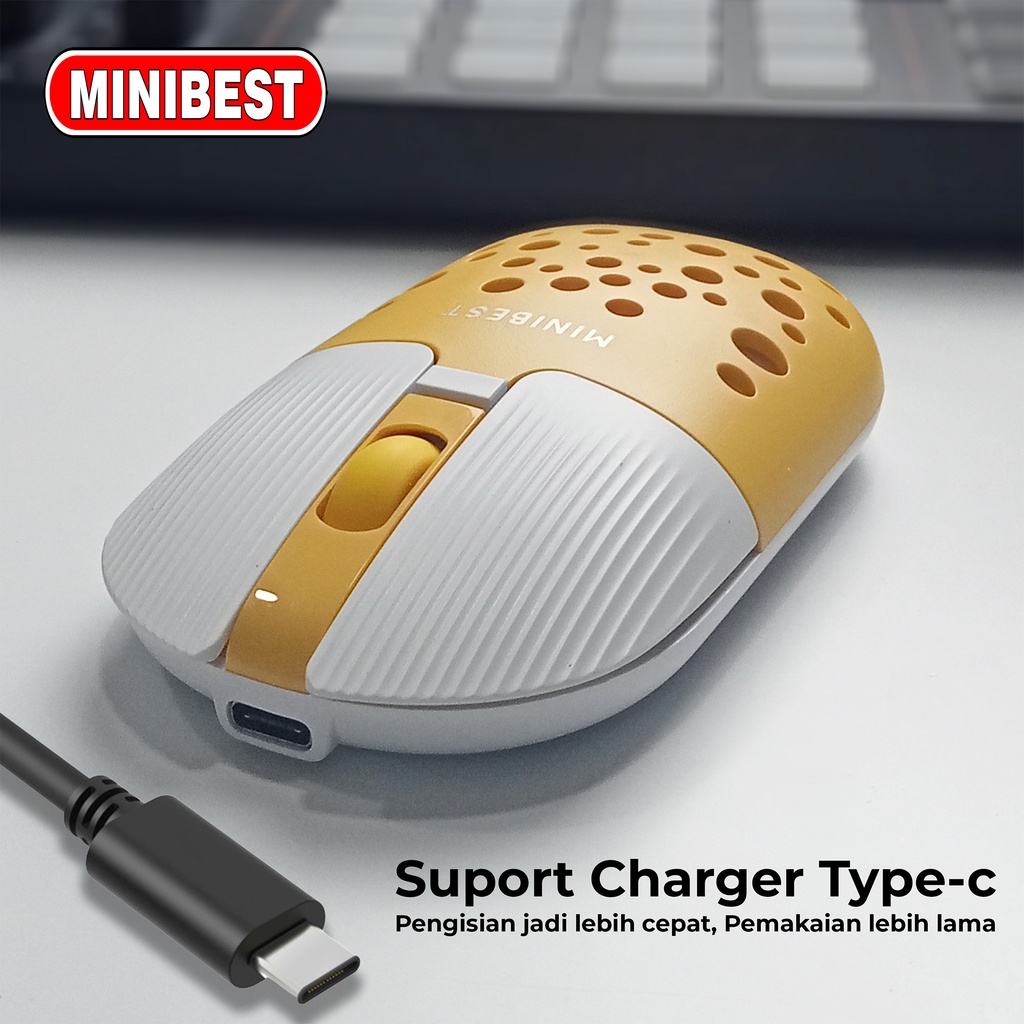[MB] MN-B398 Yellow Mouse Wireless Bluetooth 1600DPI dengan Receiver USB untuk PC Laptop