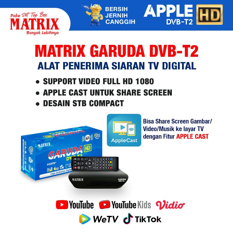 Set Top Box Matrix Garuda DVB T2 Receiver Siaran TV Digital HD 1080p