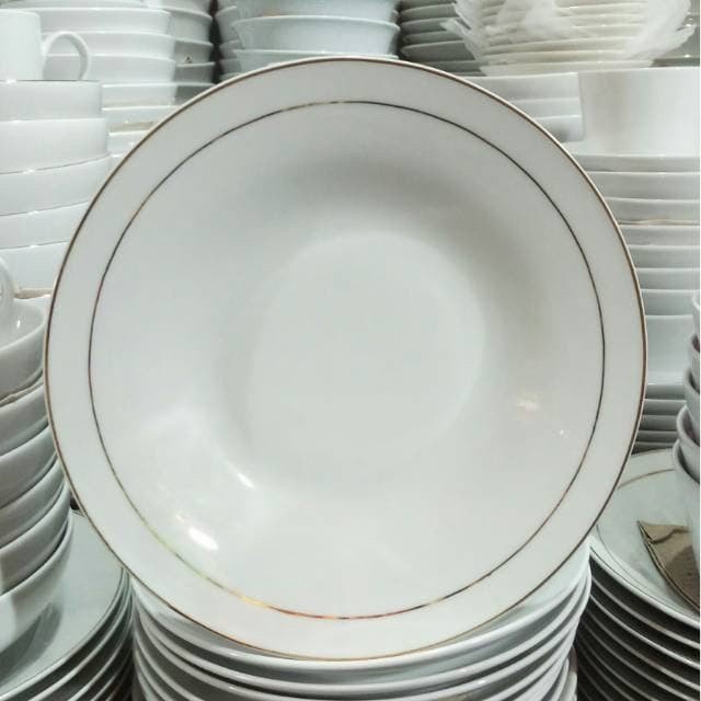 Piring Makan Keramik Polos List Emas 9 inch