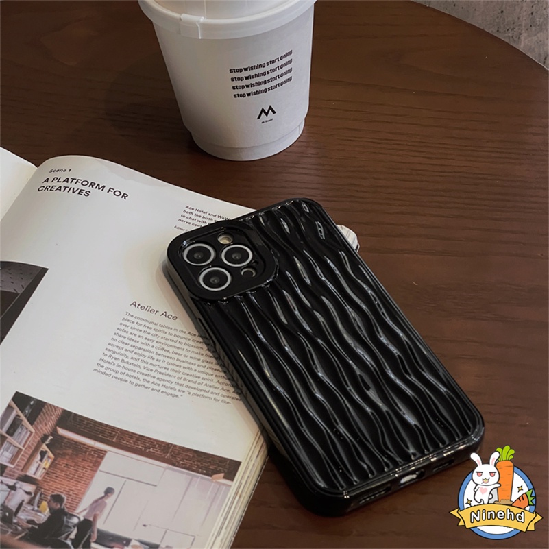 Soft Case Silikon Tekstur Glossy Hitam Untuk iPhone 14 13 12 11 Pro Max X Xr Xs Max 8 7 Plus SE