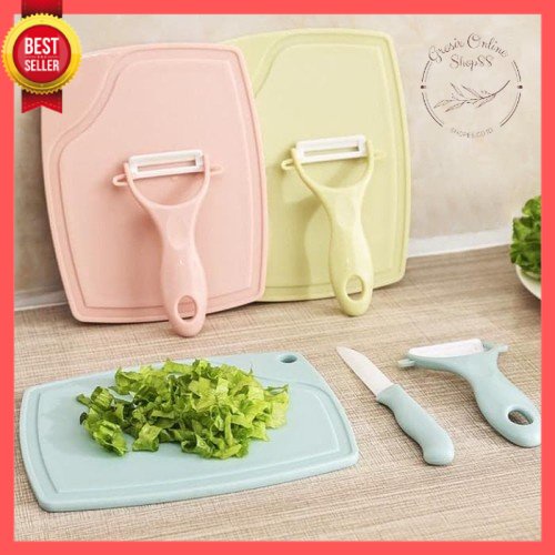 GOS B309 - Pisau Keramik 3 IN 1 / Pisau Talenan Peeler 3 pcs / Pisau set 3cs + Talenan