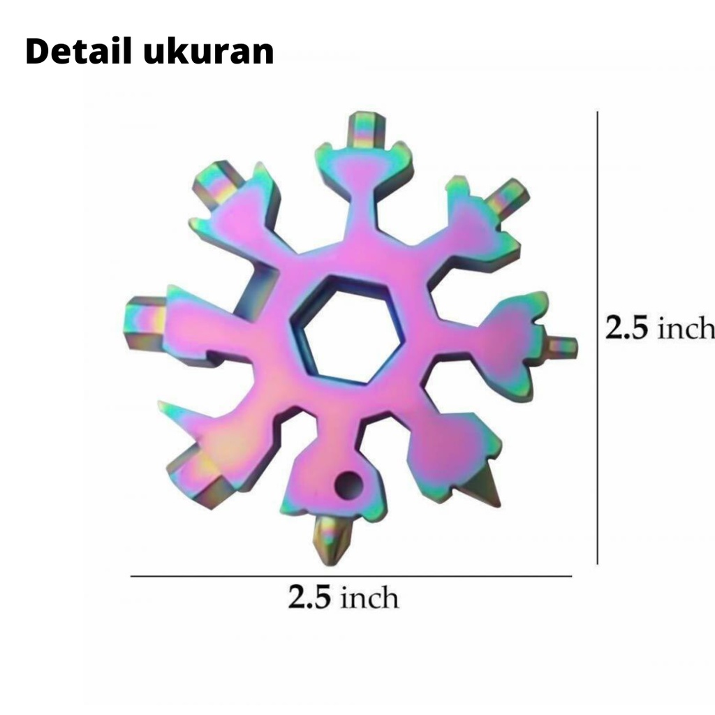 18in1 Gantungan Kunci Obeng Snowflake Bentuk Salju Portable Multi Functional Wrench Tool Stainless Steel Keychain