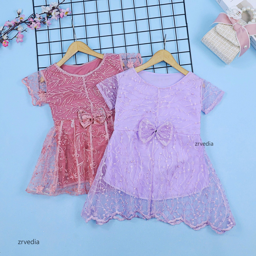 Dress Icha Brukat uk 1-2 Tahun / Gaun Brukat Pesta Baju Import Baby Cewek Dres Brokat Anak Perempuan