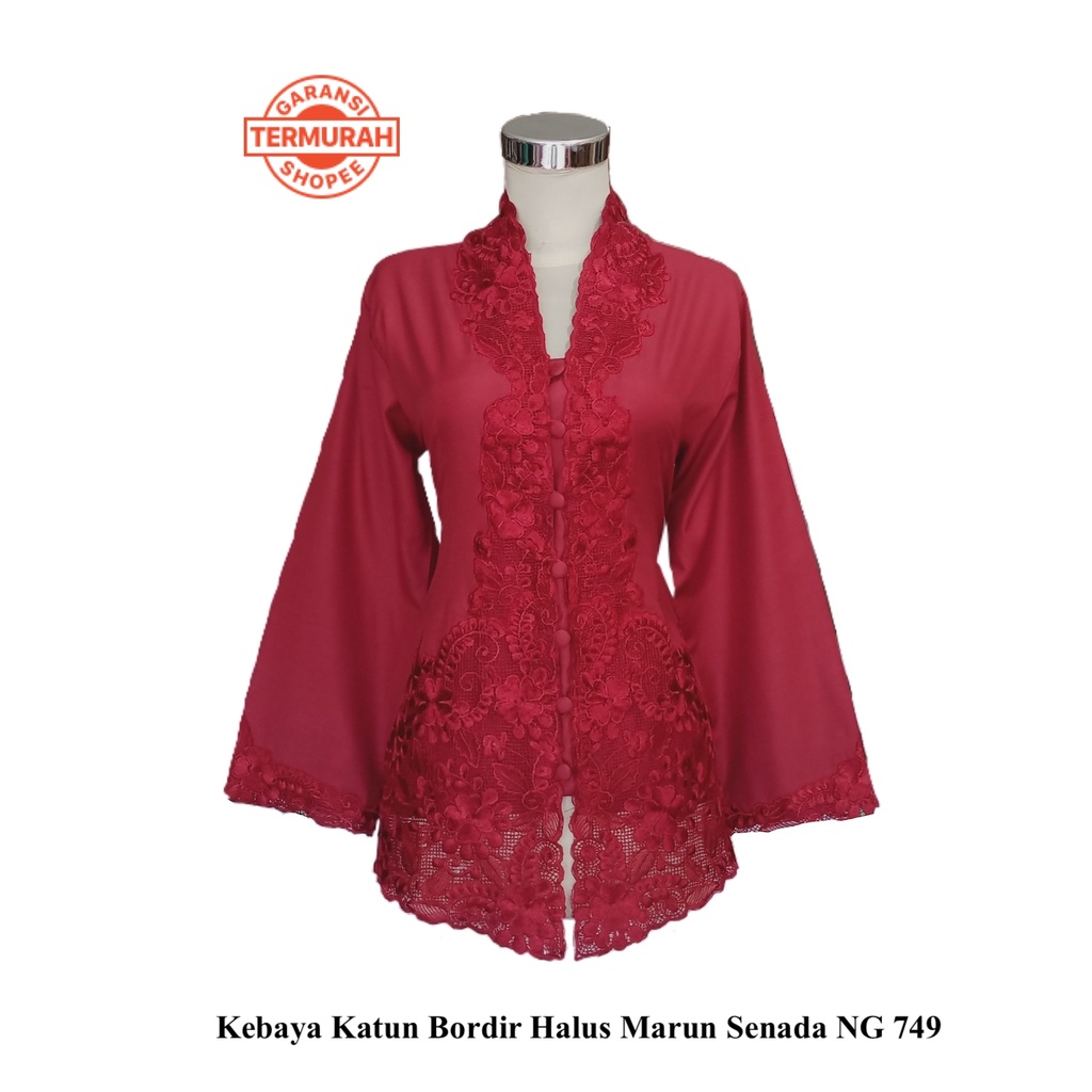 Kebaya Merah Marun Katun Bordir Encim Senada Ning 749