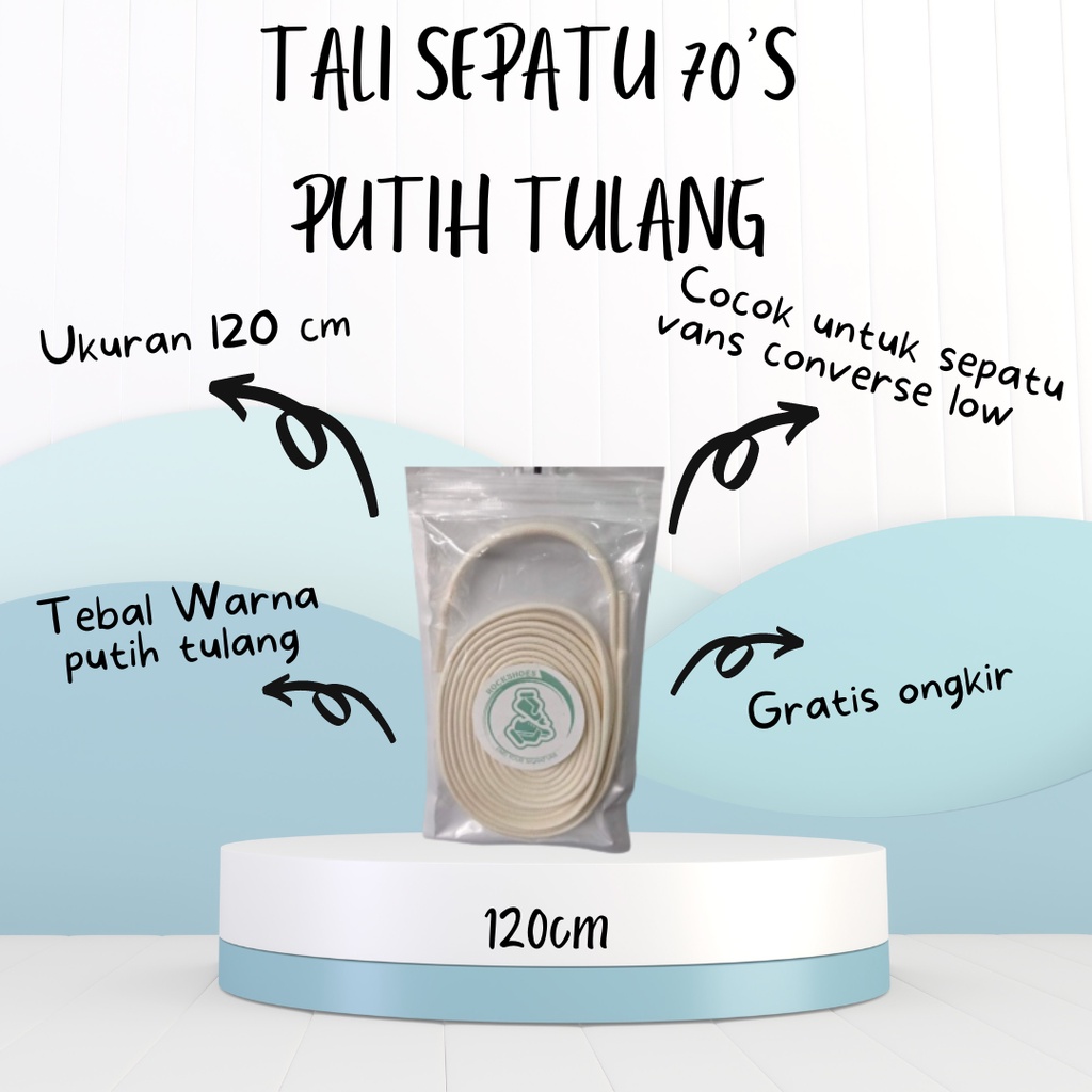 Tali sepatu katun cocok untuk converse, vans, ventela dll warna putih tulang ukuran 120cm sepatu low