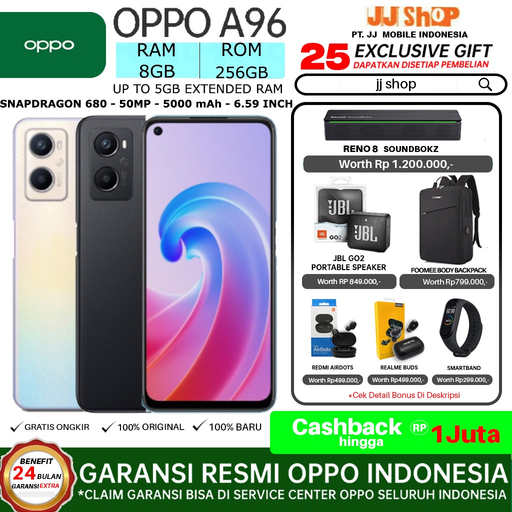 OPPO A96 8/256 GB RAM 8GB + 5GB extended ROM 256GB GARANSI RESMI OPPO