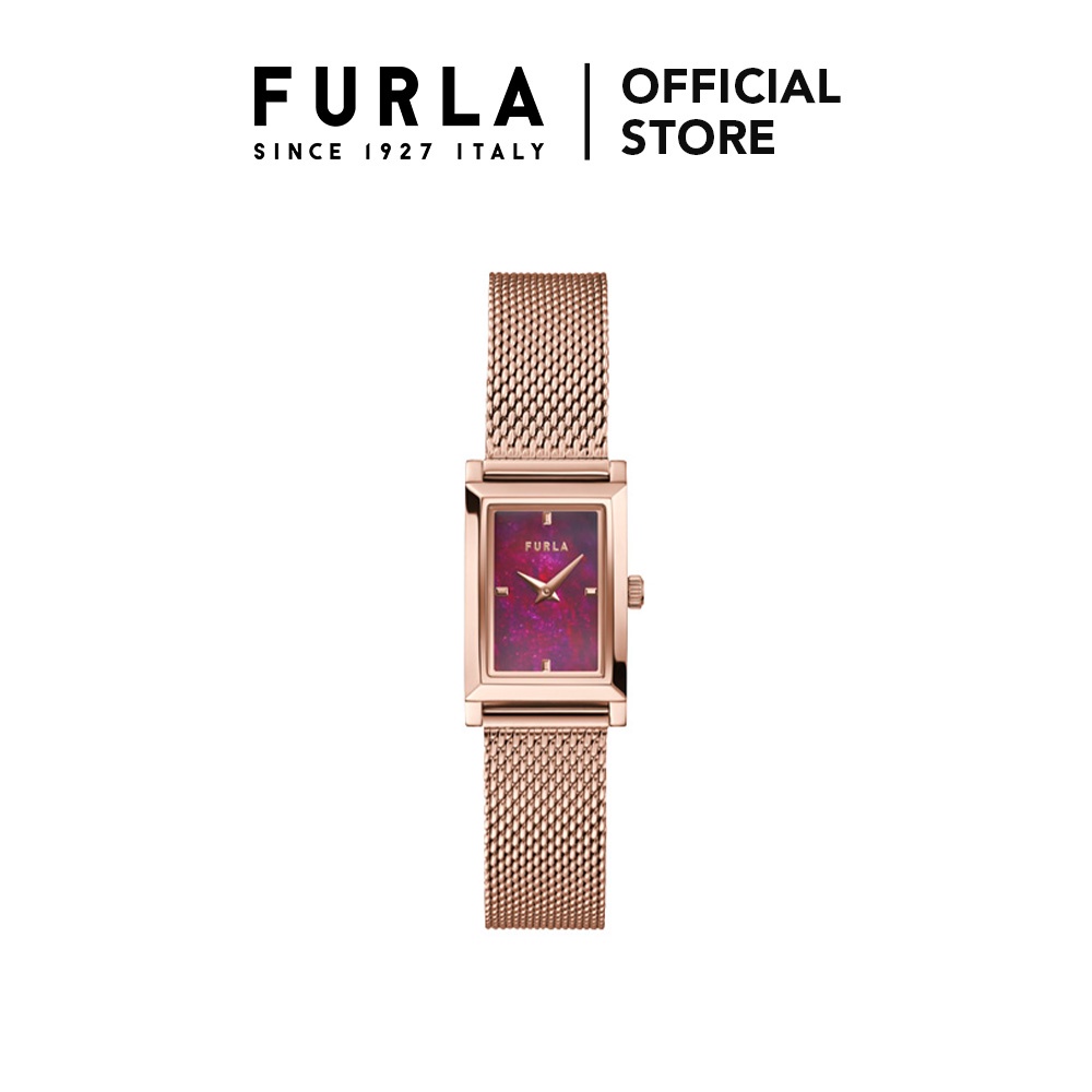FURLA - Baguette Shape Rose Gold Tone Case Red Dial Watch