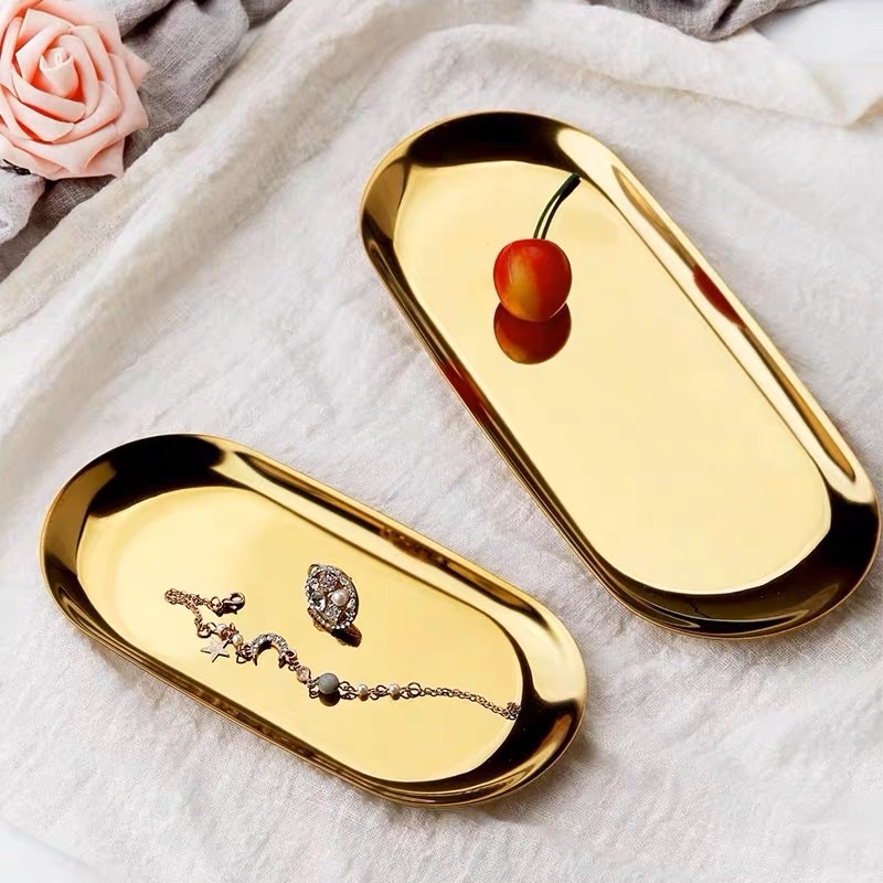 Nampan Piring Oval Emas Perak Tray Silver Gold Perhiasan Aesthetic Stainless Kilap Elegan Cantik Wadah Bakindo Nampan Oval - Emas / Oval Gold Tray / Piring Gold