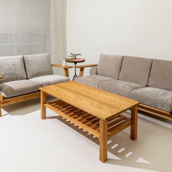 KURSI TAMU MINIMALIS KAYU JATI KOMBINASI SOFA MOTIF RETRO MINIMALIS