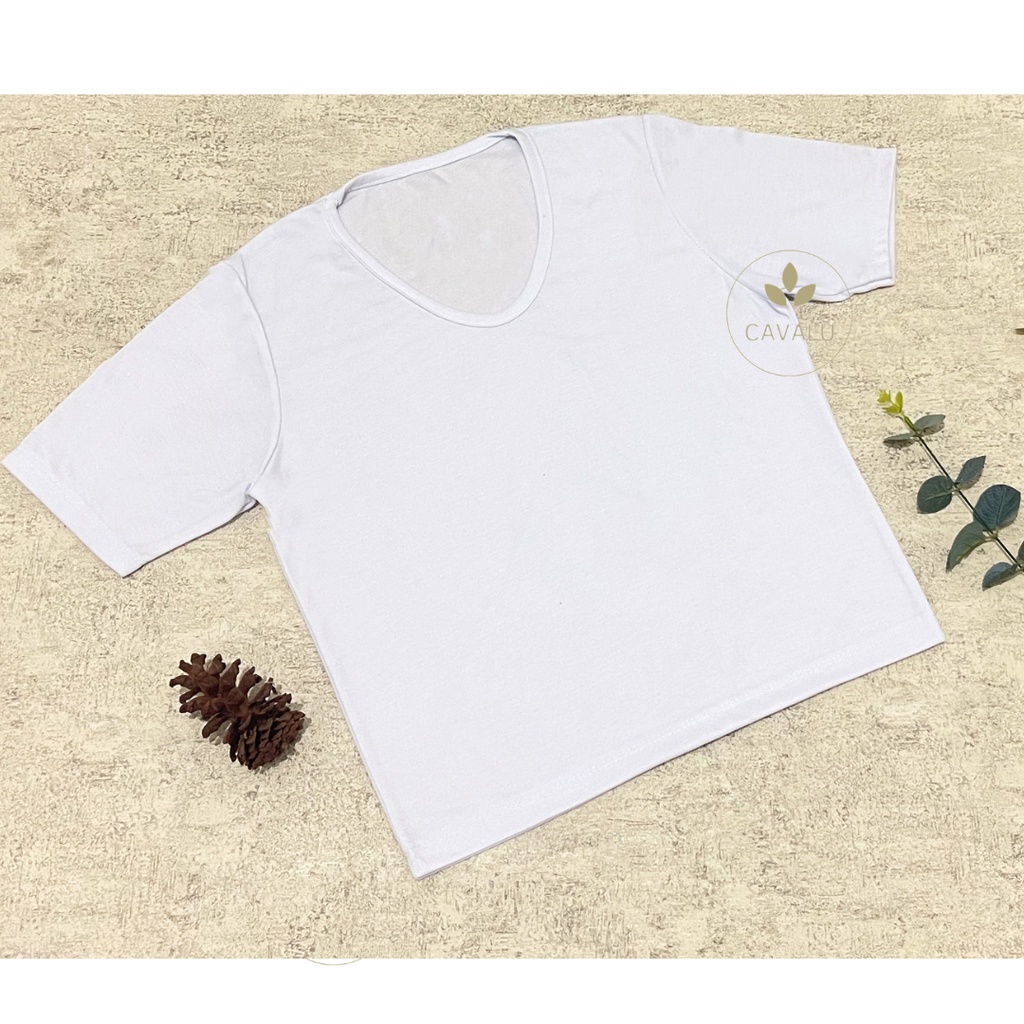 CAVALU Kaos Polos V neck Wanita Korean Top Blank Tshirt Basic Tee PE08