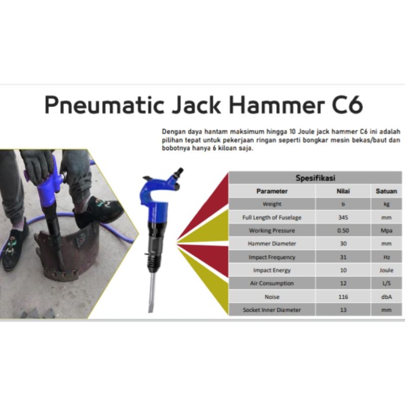 Jack Hammer C6 Include Chisel Mata Bor  /Pneumatic Pick Hidrolik/Penghancur beton, aspal dll C6