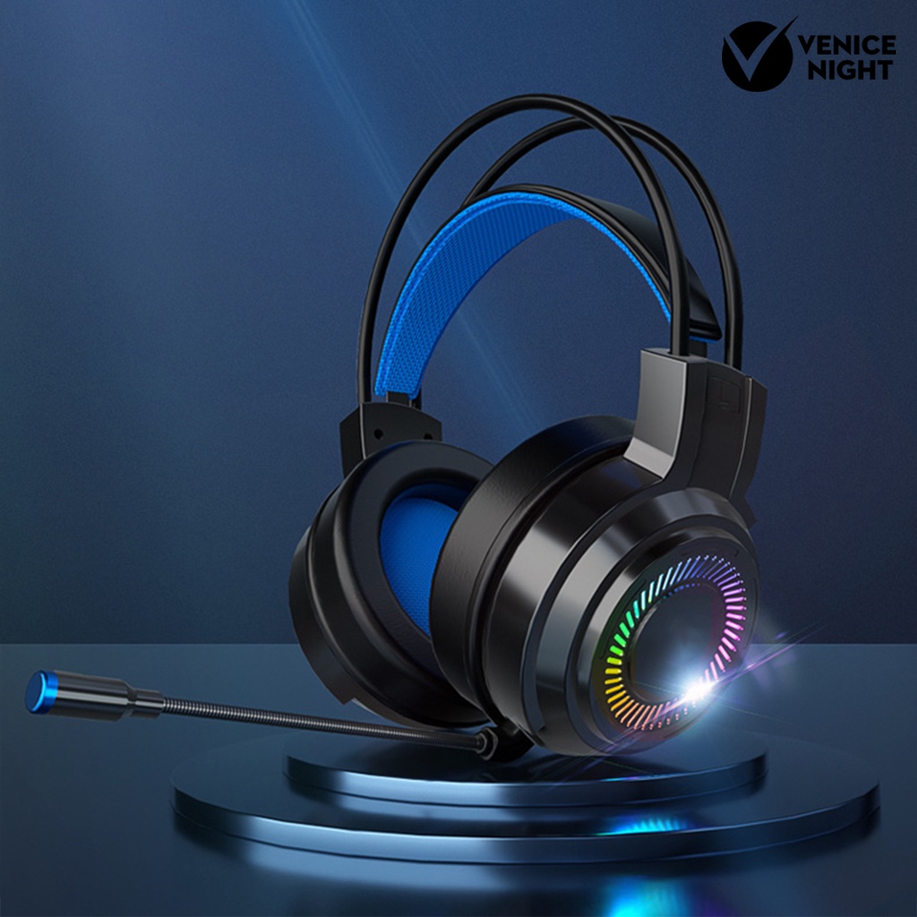 (VNEP) (Berkabel) G60 Headphone Bass Colorful Lights 3.5mm 7.1 Surround Sound Gaming Headset dengan Mic untuk Gamer