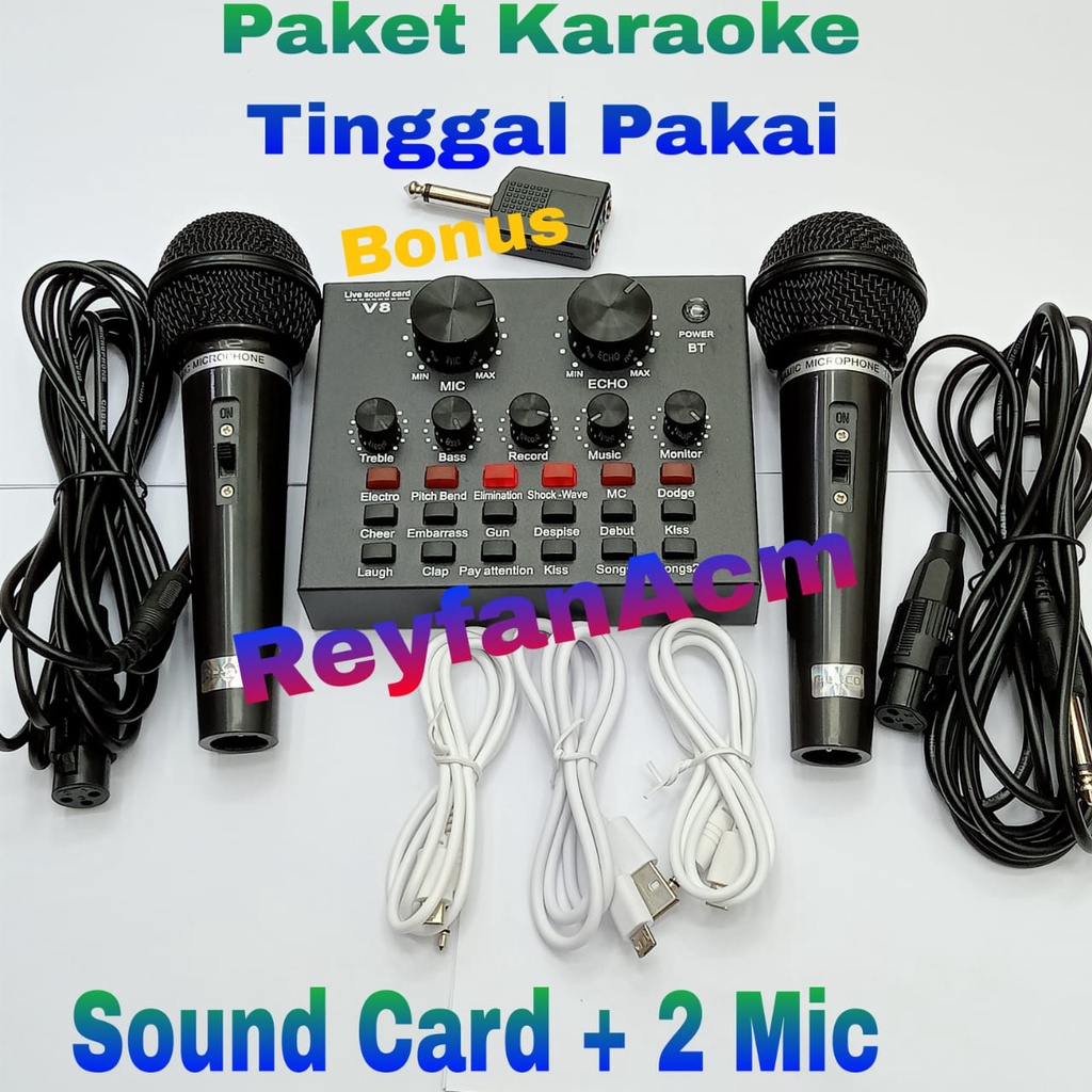 Satu Paket Sound Card V8 Live Broadcast Mixer Bluetooth Audio USB External / Soundcard Mixer Audio Karaoke HP