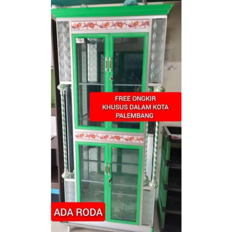 LEMARI HIAS LEMARI PAJANG KACA ALUMINIUM 2 PINTU