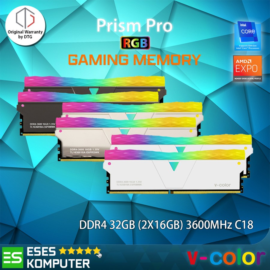 RAM v-color DDR4 PRISM PRO RGB 32GB (2x16GB) 3600MHz CL18