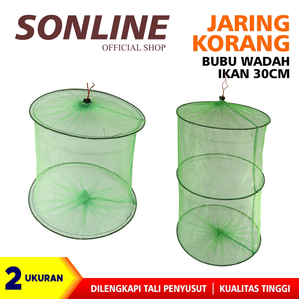 SONLINE Jaring Korang Wadah ikan 2 &amp; 3 Layer tempat Ikan bubu bulat Perangkap Ikan Jebakan Ikan Udang Lobster Wadah Ikan Lipat Bulat