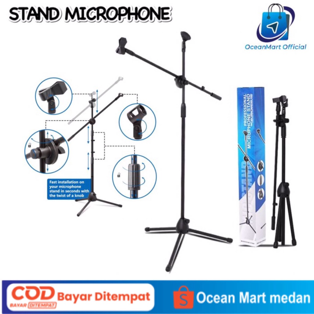 Stand Microphone Standing Holder Hp Universal Tripod Microphone 2 Mic