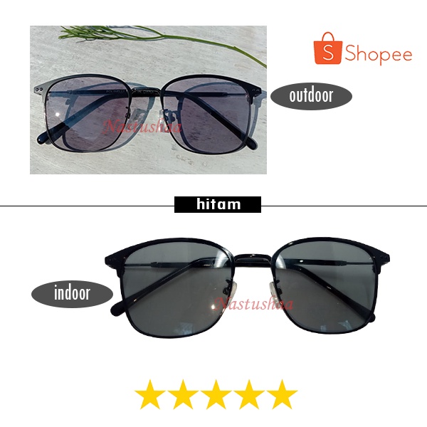 Kacamata Photocromic Wanita Pria Berubah Warna Frame Kotak Vintage Fashion Import Korean Unisex FREE CASE