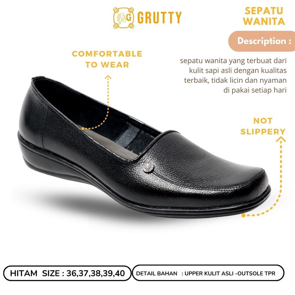 Sepatu Pantofel Wanita Kulit Pantopel kantor Formal  Original Grutty-IN016 Hitam