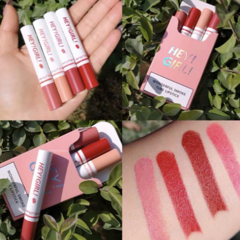 Medan { DAPAT 4 Pcs } Lipstik Hengfang Hey Girl 4 in 1 Smoke Girl / Lipstik Korea Matte HENGFANG 4 i