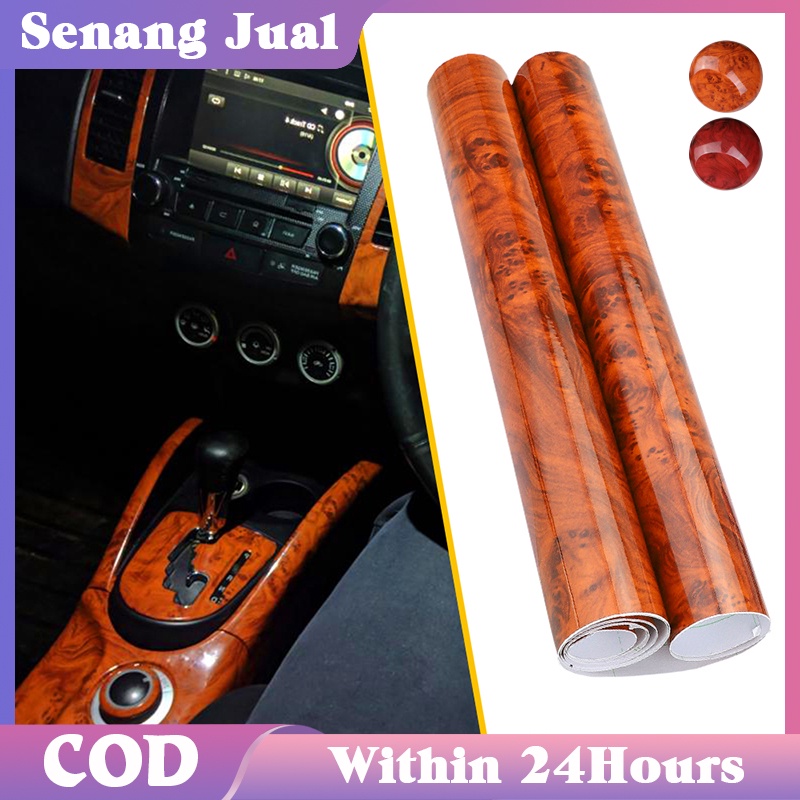 30CMx100CM Stiker Dashboard Mobil / Stiker Vinyl Interior Mobil Motif Kayu Glossy