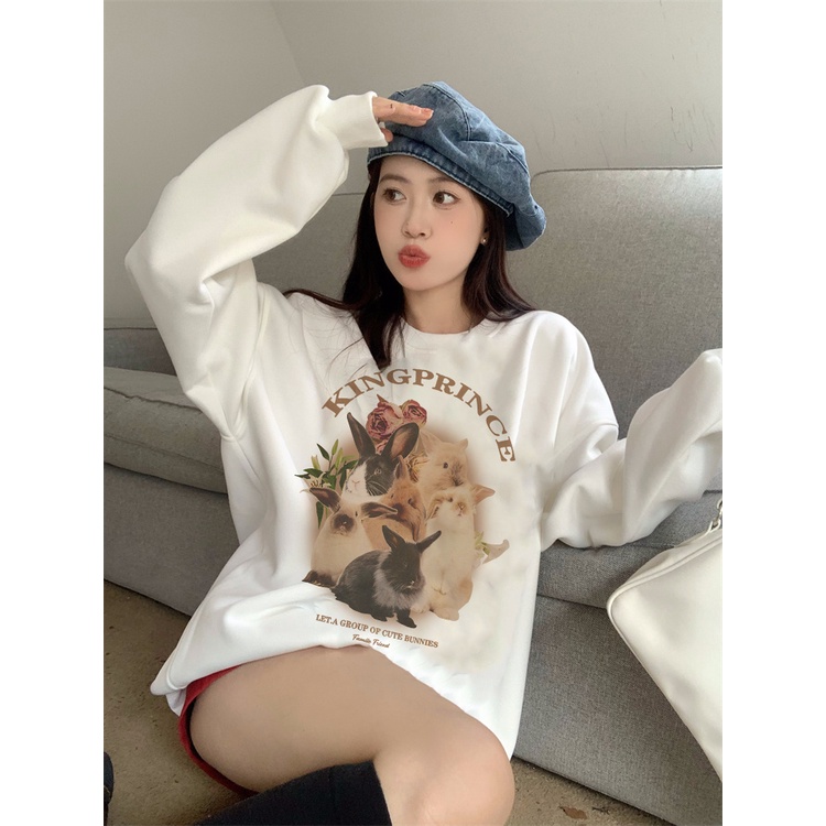 EUNII Sweater Lengan Panjang Rabbit Family Korean Style/Hoodie Oversize/Baju Wanita/Switer Wanita