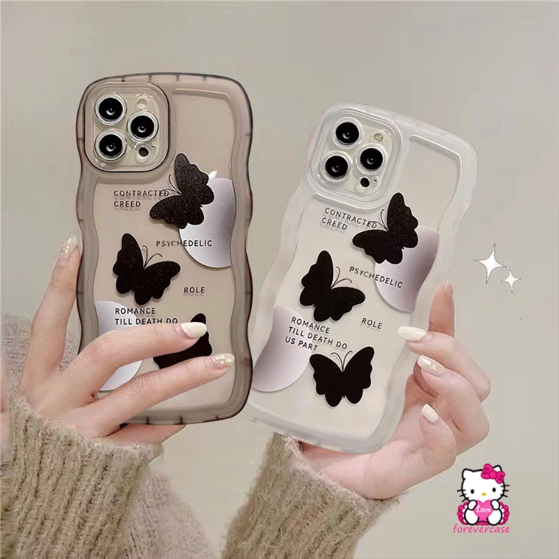 Casing Soft Case Realme C53 C15 5 5s 6i 5i C21Y C3 C12 C11 C25Y Art Black Butterfly C25 C25s C35 C1 C20A C20 C11 2021 C20A Shockproof Wavy Edge Soft TPU Cover