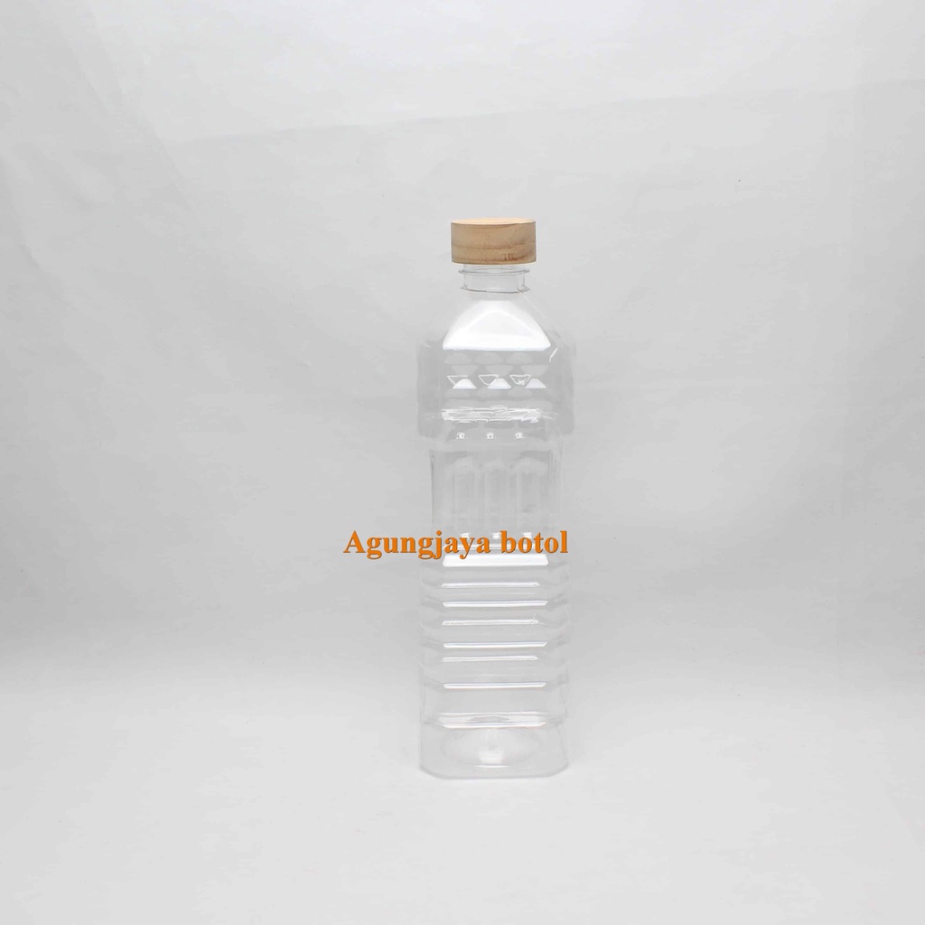 Botol Plastik Minyak Goreng 1000 Ml Kotak Gtv Natural Tutup Kayu / Botol Minyak 1 L / Botol Minyak G