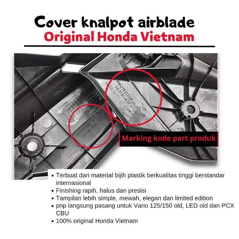 TUTUP TAMENG COVER KNALPOT AIRBLADE ORIGINAL HONDA VIETNAM Vario 125 150 Pcx lokal Pcx cbu 150