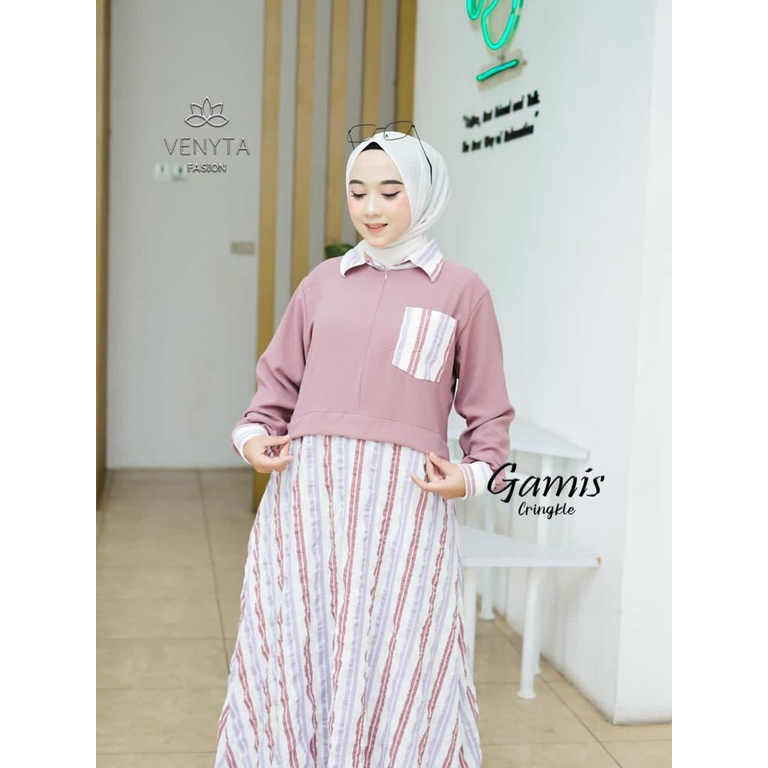 GAMIS CRINKLE SALUR AIZA DRESS ORIGINAL VENYTA FASHION/COD/