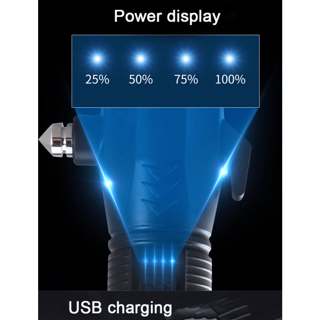 Senter LED Flashlight USB Charger Palu Pengaman Kaca Mobil Multifungsi / Safety Hammer