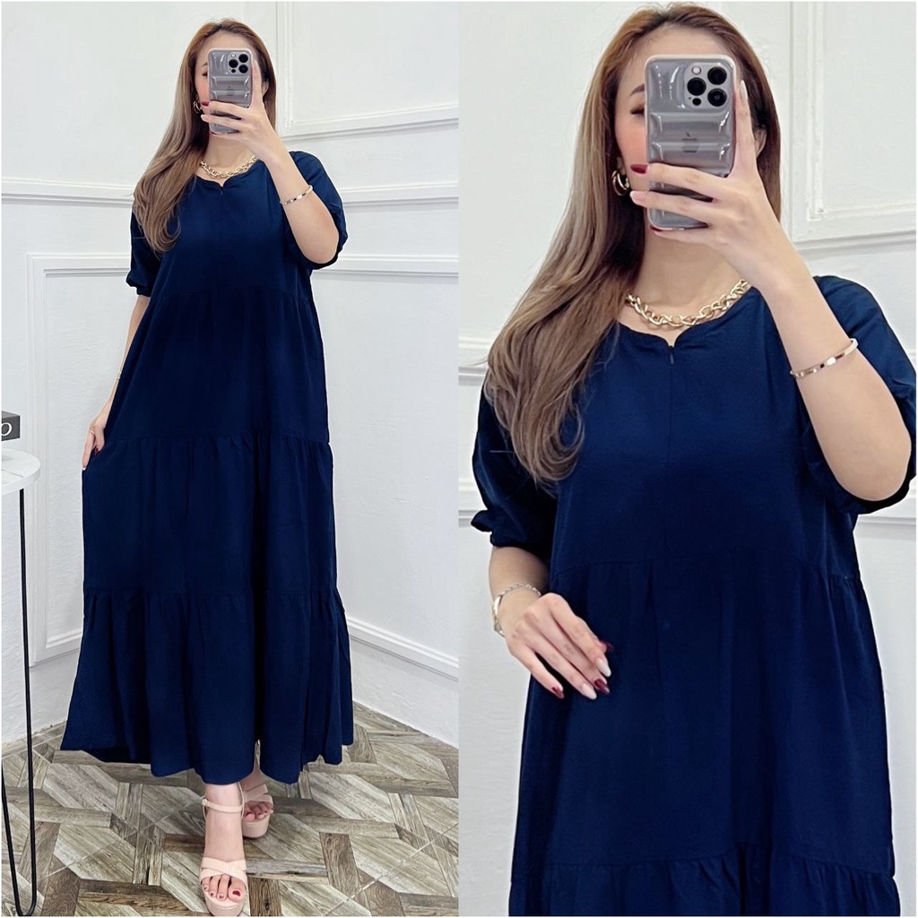 Dress Rayon Polos Busui Resleting Depan Daster Wanita Lengan Pendek