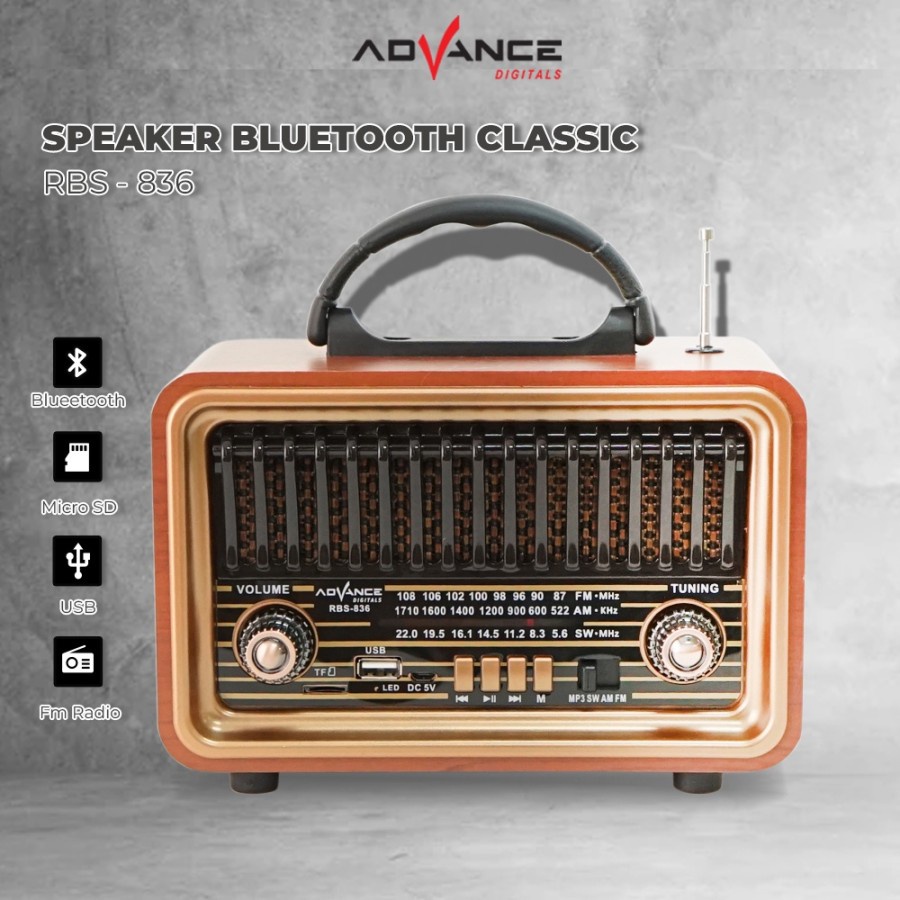 Advance RBS836 Speaker Model Radio Tua Bluetooth Clasic Dengan Led