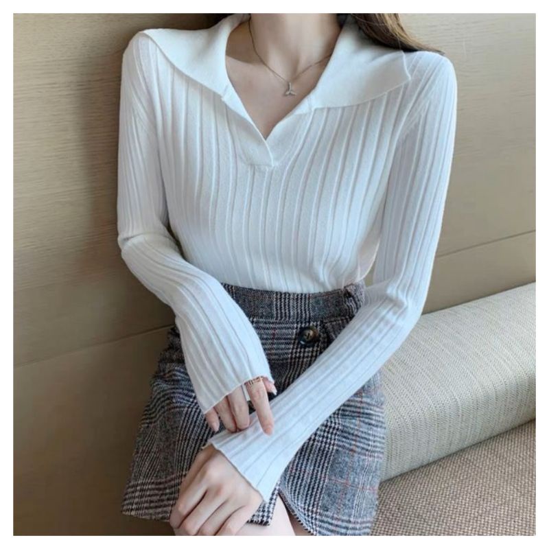 ALENA LONG SLEEVE KRAH POLO ATASAN WANITA RAJUT