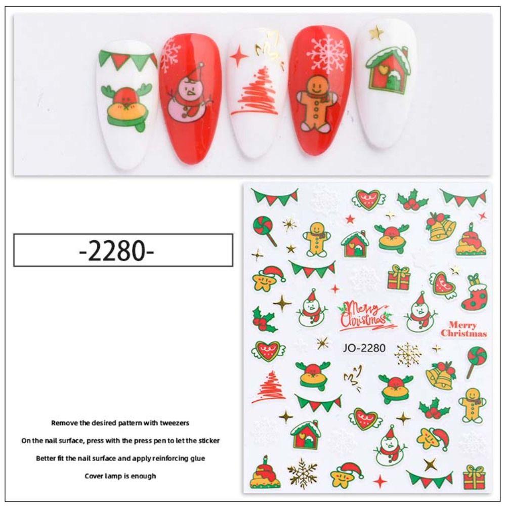 AUGUSTINA Agustina Natal Stiker Kuku Fashion Snowman Kartun Kelinci Manicure Aksesoris Snowflake Santa Claus Nail Art Dekorasi